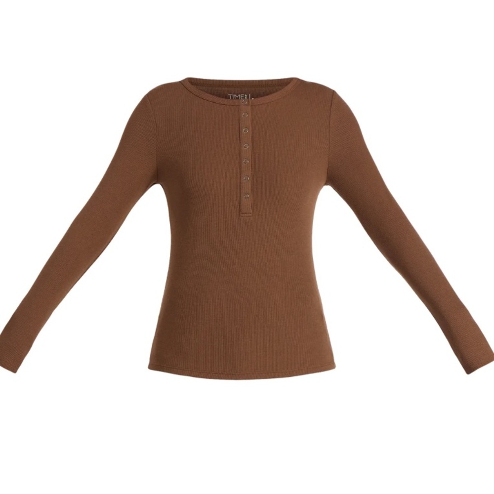 Time and Tru Women's Ribbed Henley Shirt with Long Sleeves